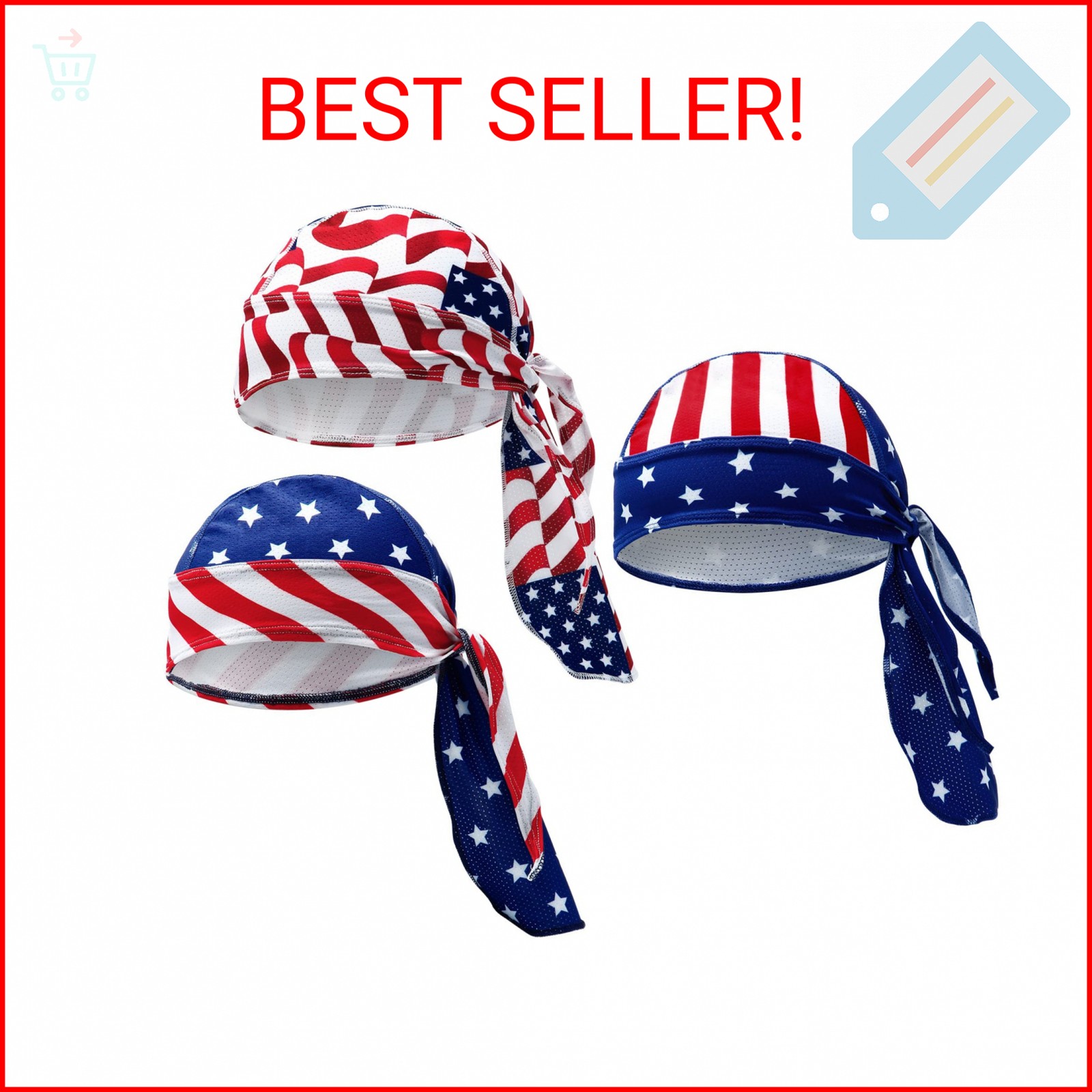 Chuangdi 3 Pcs Do Rags Dew Rag Skull Caps for 250th Anniversary Men Bandana Bean