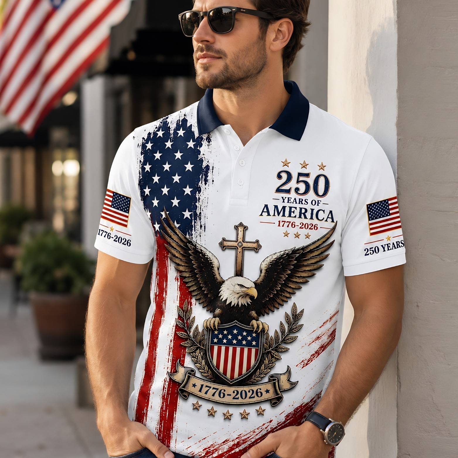 250th Anniversary Polo Shirt, Men's 1776–2026 Freedom Patriotic Polo (S-5XL) gallery