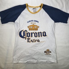 Corona Extra Crew Neck Tshirt Men’s Large (possibly Medium) White Blue Sleeves