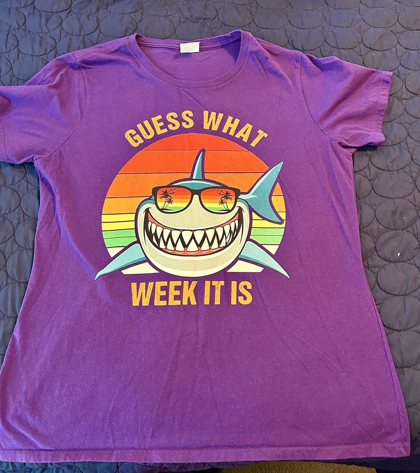 Shark Week T-shirt, Purple, Size Large And Shark Squishmallow 16” gallery