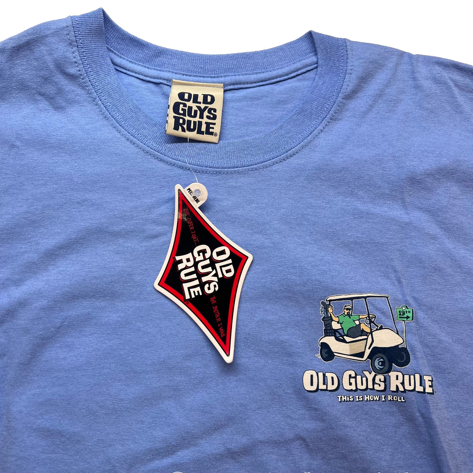 Old Guys Rule Men TShirt Large Blue Golf Cart Graphic This Is How I Roll w Stain
