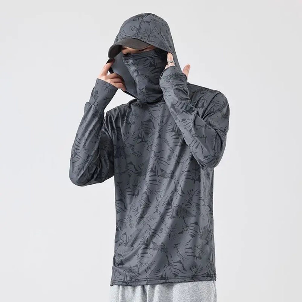 Fishing T-Shirt for Men UV Protective Hooded Top with High Neck Design gallery