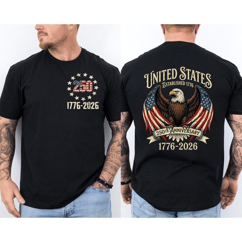 250 Years American Flag Bald Eagle 250th Anniversary USA Front & Back T-Shirt gallery