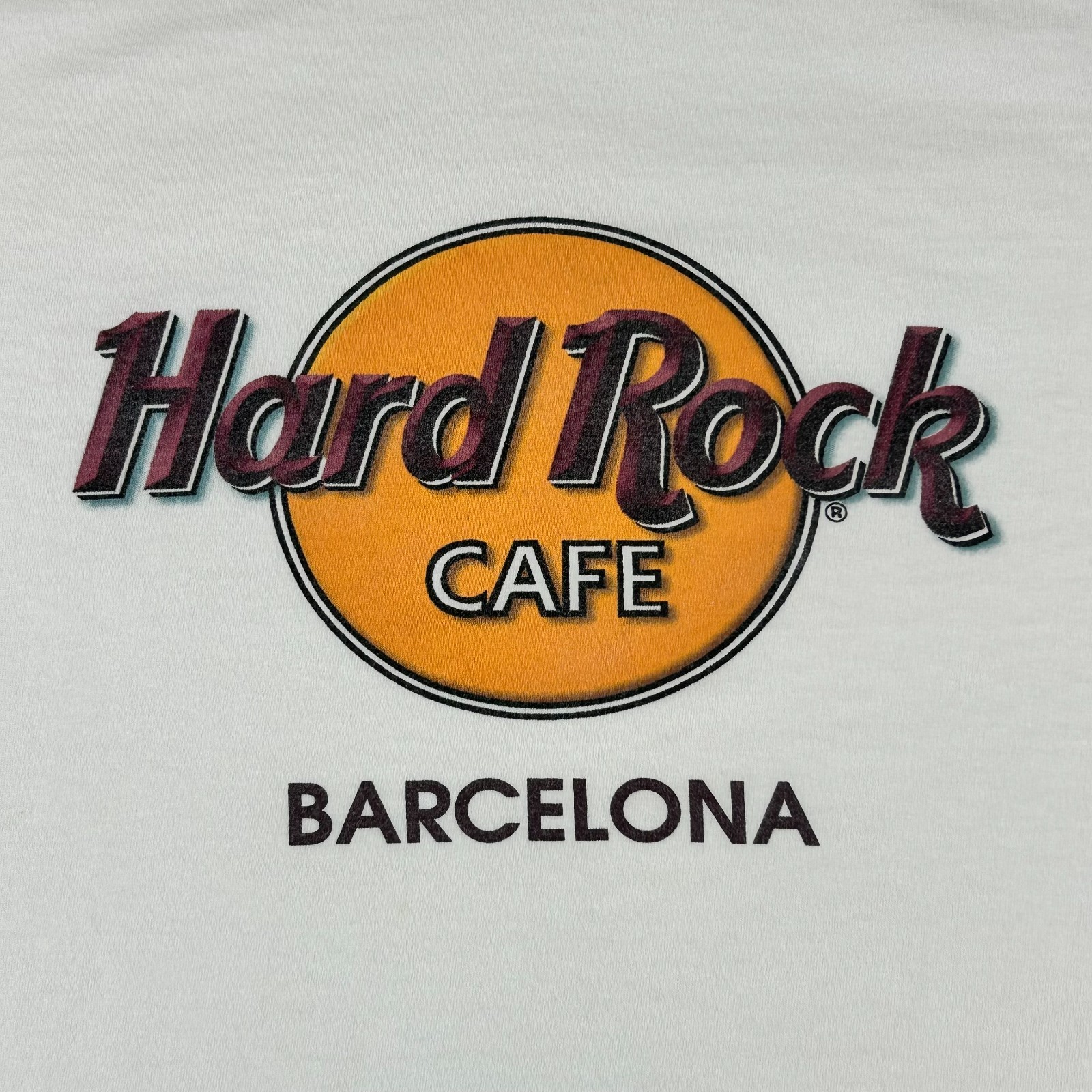 VINTAGE Hard Rock Cafe Shirt Large White Barcelona Spellout Streetwear 90s Y2K gallery