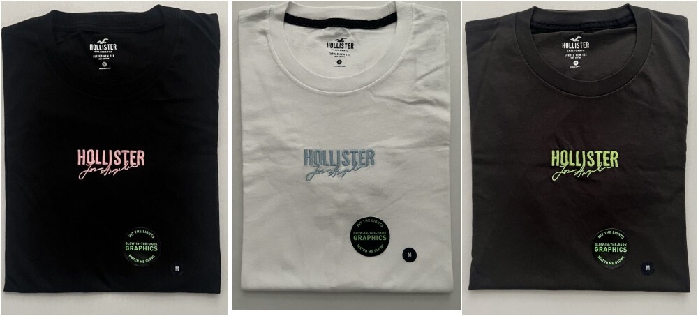 Hollister Men's Glow-In-The-Dark Graphic T-Shirt Curved Hem Logo Tee XS S M L XL gallery