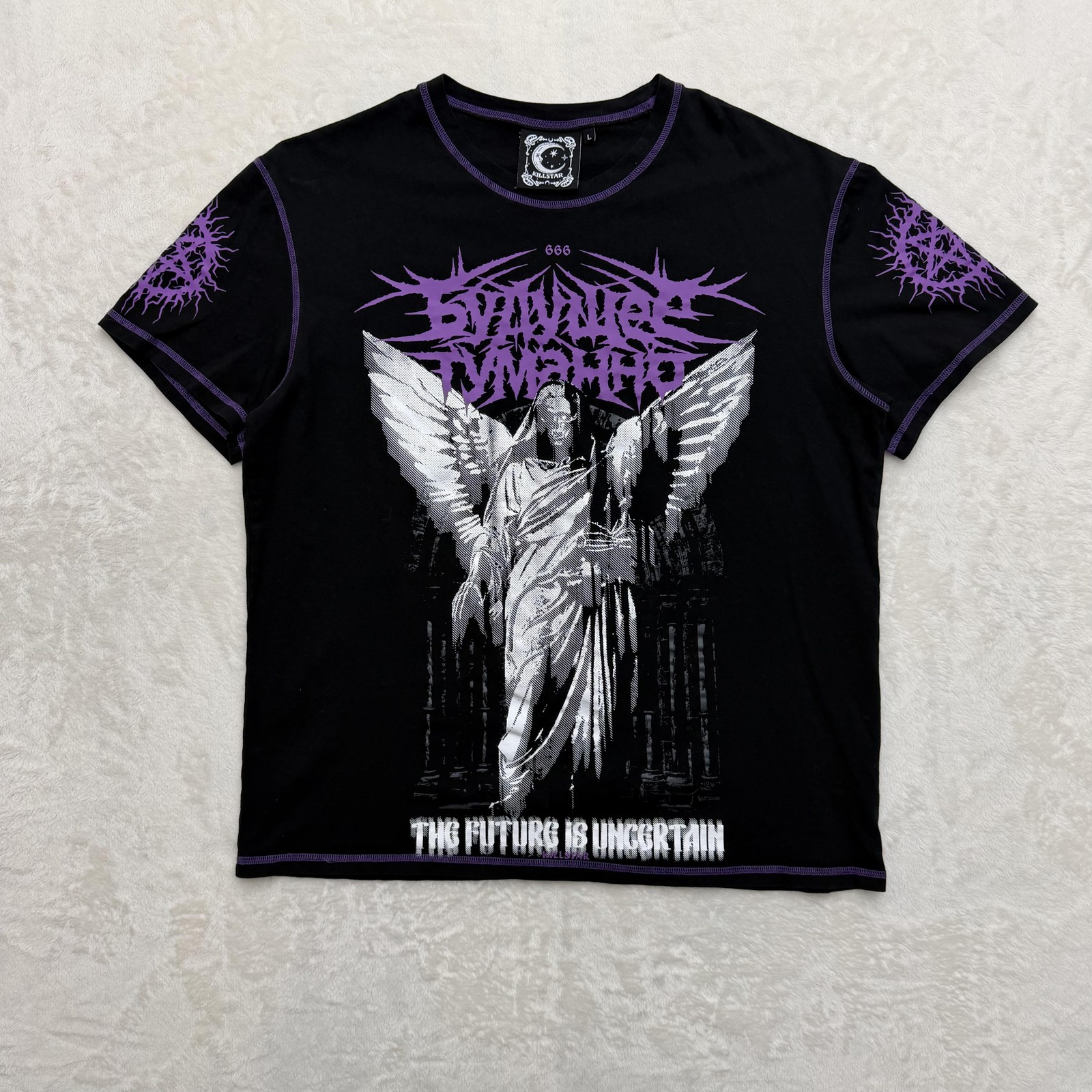 Killstar Shirt Mens Large Black Purple Angel Graphic Gothic Metal Streetwear