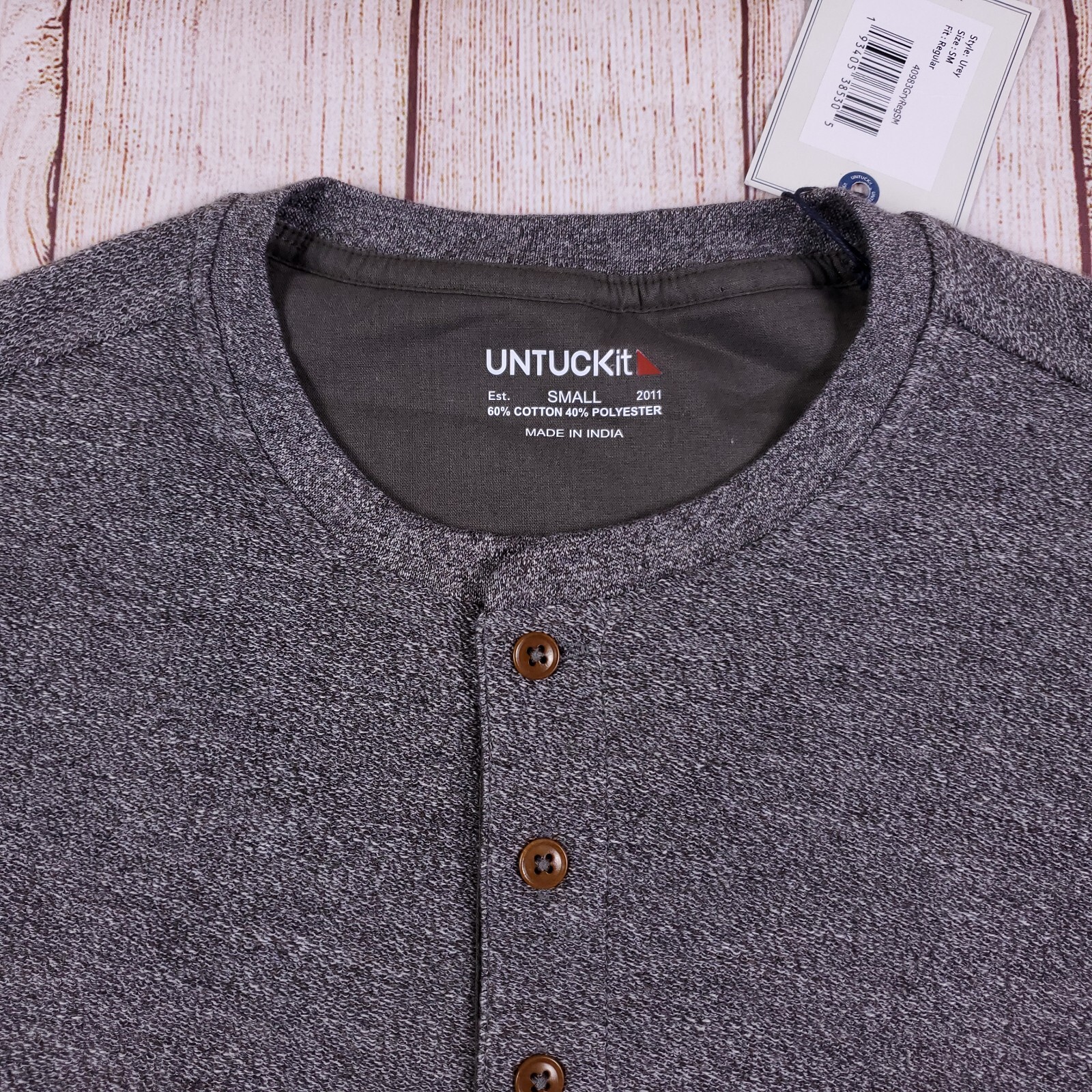 UNTUCKit Shirt Men Small Gray Henley Casual Comfort Cozy Warm 4 Button Urey NEW gallery