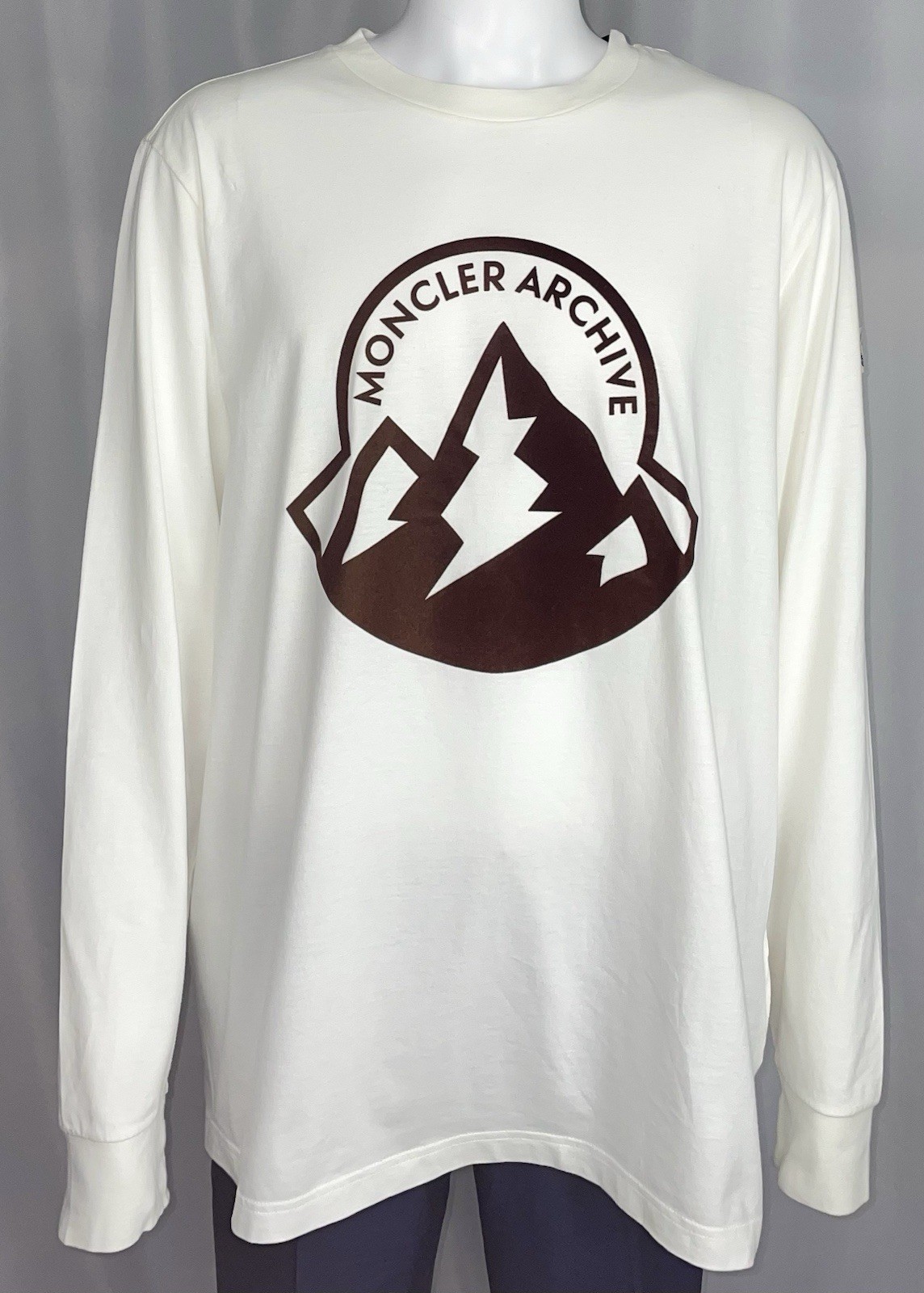 Moncler XXL Long Sleeve T-Shirt Mens Off White Felt Big Logo NEW NWT gallery