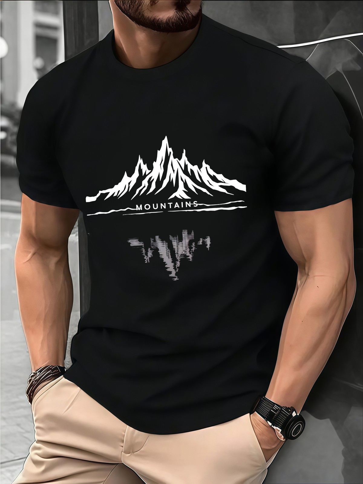 Minimalist Mountain Reflection Graphic T-Shirt Outdoor Nature Scenic Tee gallery