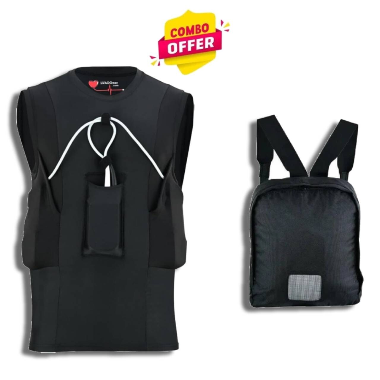 LVAD Men Tank Top for HeartMate Black & White LVAD Shirt with LVAD BagPack S-5XL