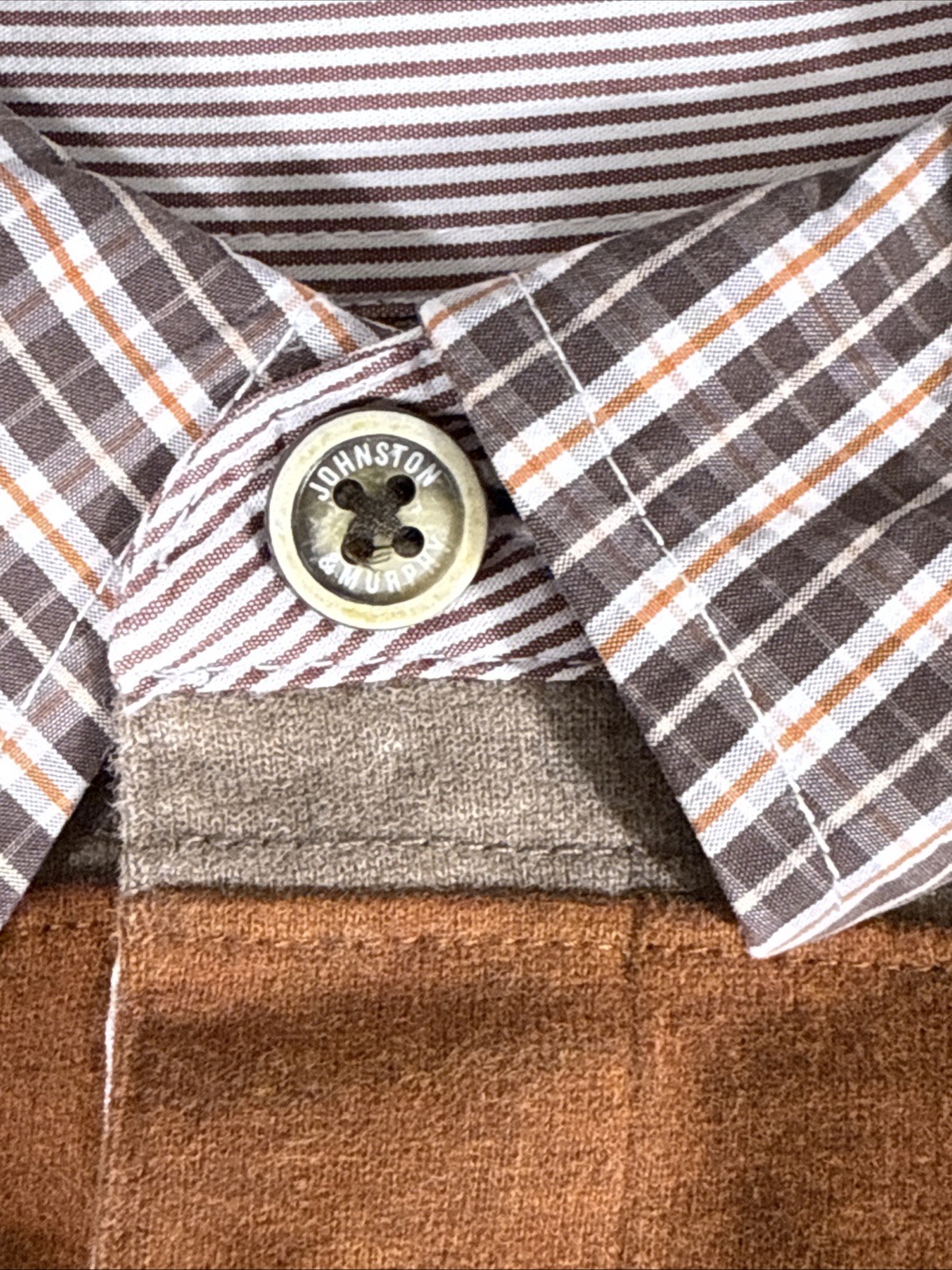 Johnston & Murphy Shirt Mens Size Large Brown Tan Striped Rugby Style Preppy gallery