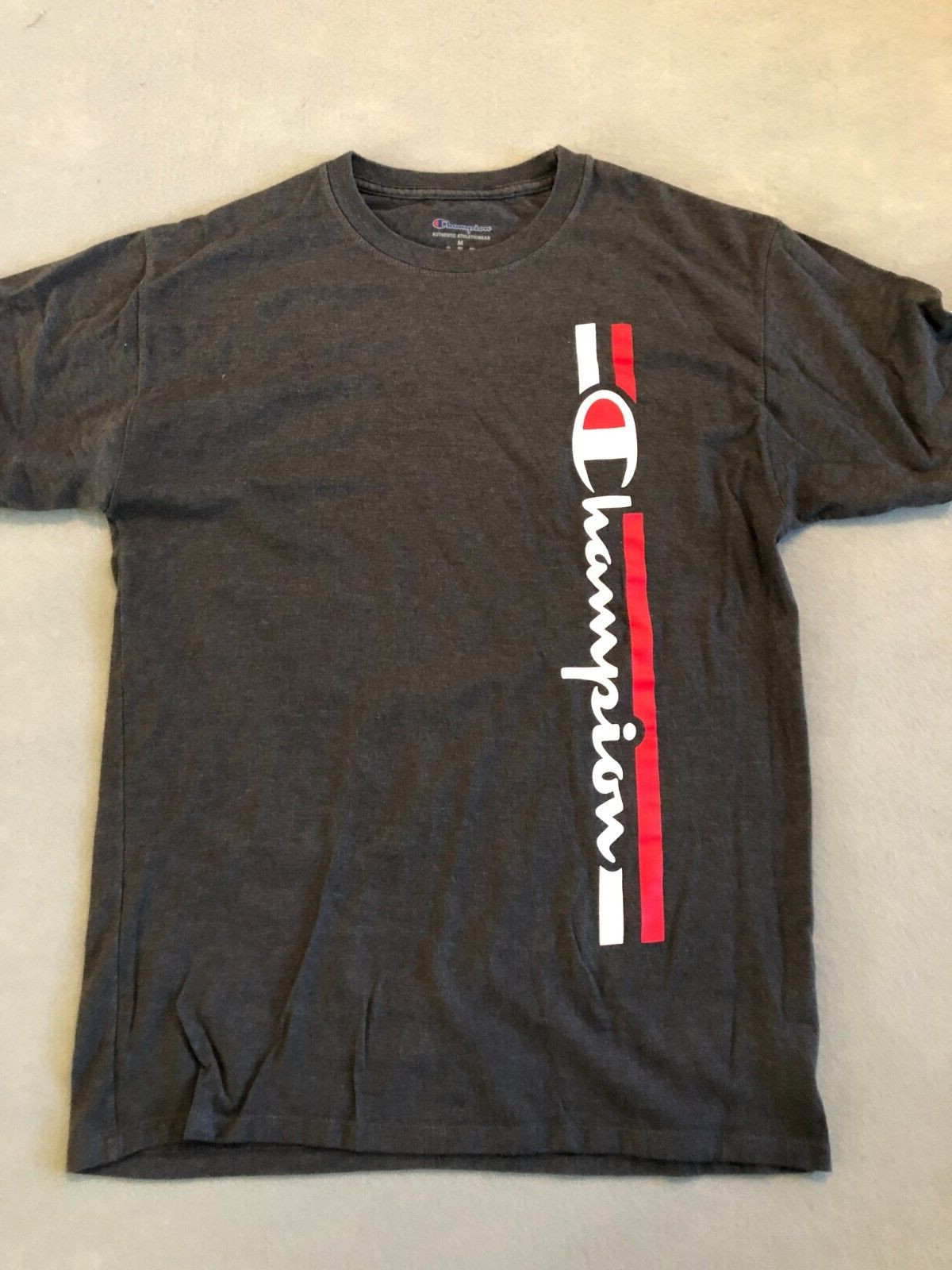 Champion Shirt Men’s Medium Charcoal Cotton Side Logo Cotton Activewear/Casual
