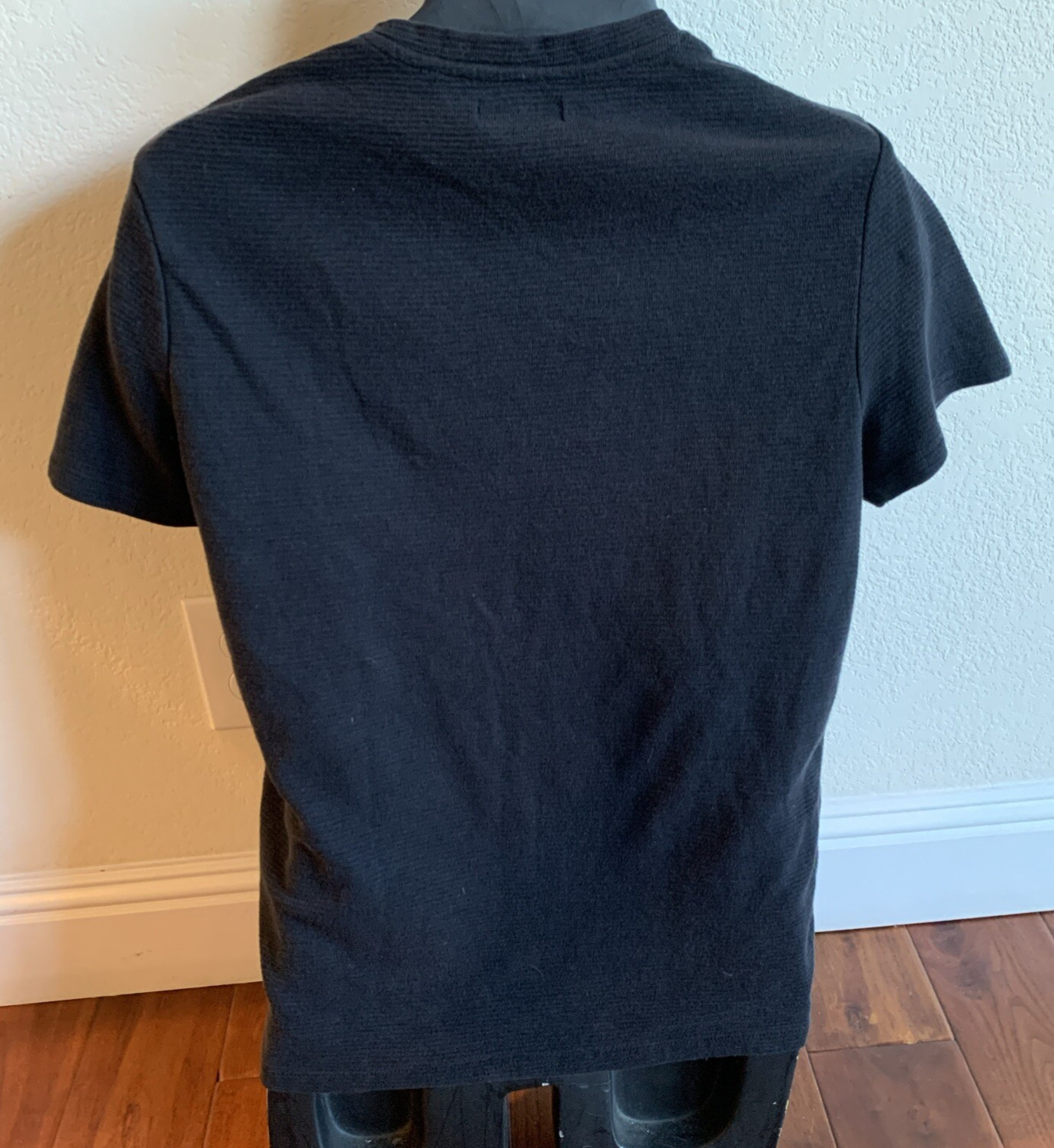 Zara Black T-Shirt Short Sleeve Textured Ribbed Men's Large Stretch gallery