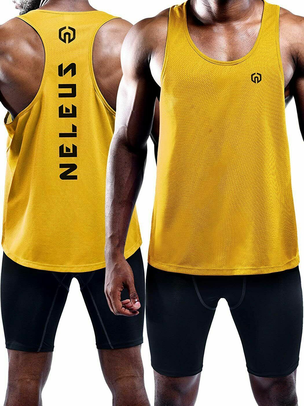 NELEUS ‘Dry Fit Logo Muscle’ Mesh Tank Top Men’s S Gym Workout Exercise Ylw NWT!