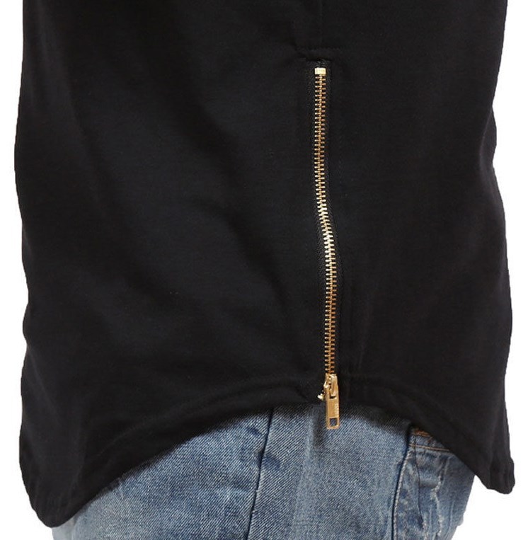 MEN HIPSTER ELONGATED HIP HOP T-SHIRTS WITH SIDE ZIPPER T-552 SOLID gallery