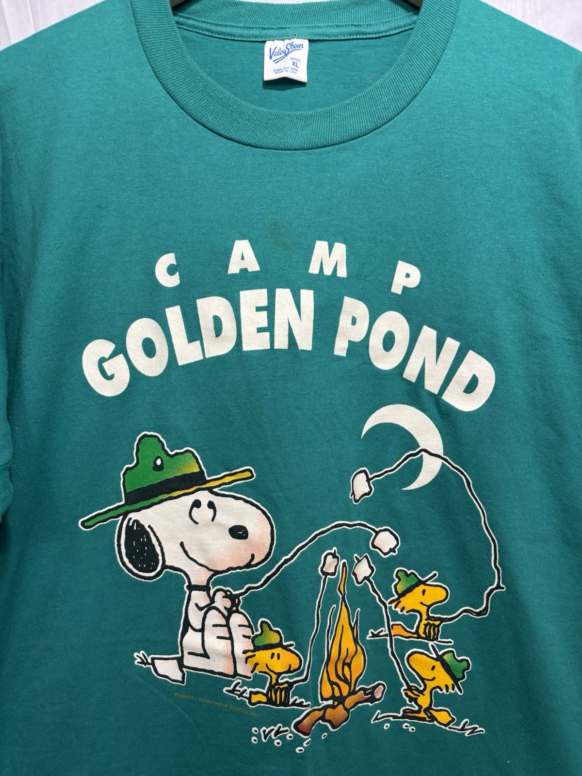 Snoopy Shirt Camp Golden Pond Woodstock Vintage Men’s XL Velva Sheen Teal Green gallery