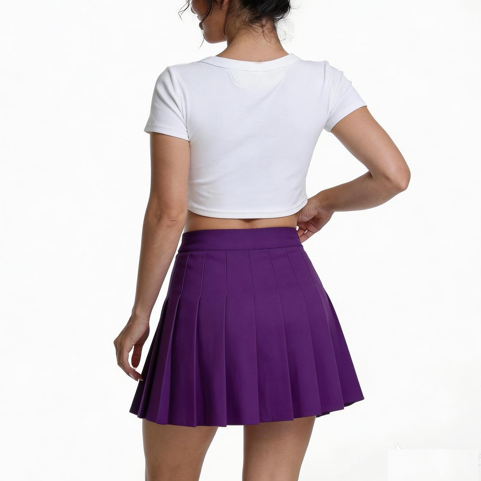 Women's High Waist A-Line Pleated Mini Skirt Short Tennis Skirt (Purple, S) gallery