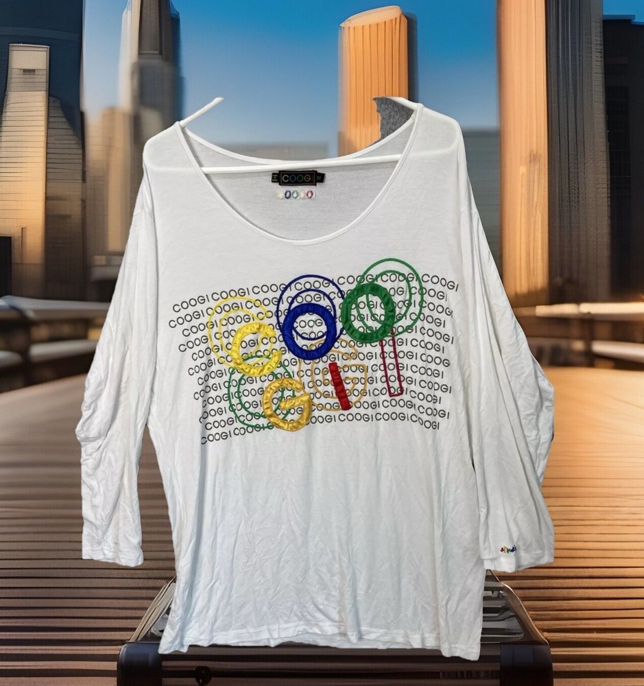 🔥 Coogi • Embroidered Logo White T Shirt Long Sleeve • Men’s Size 3XL