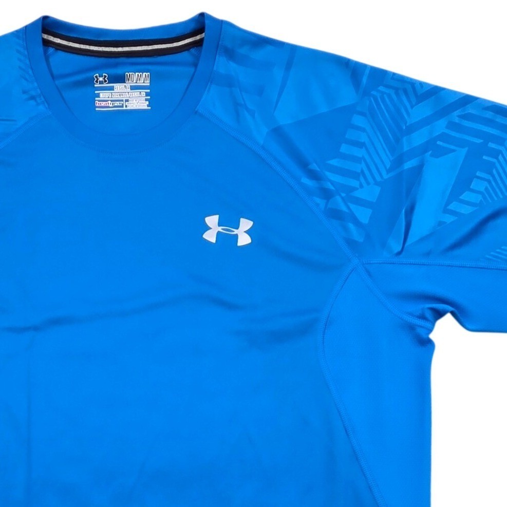 Under Armour Coldblack HeatGear SS T-Shirt Blue Geometric Sleeve Mens Medium
