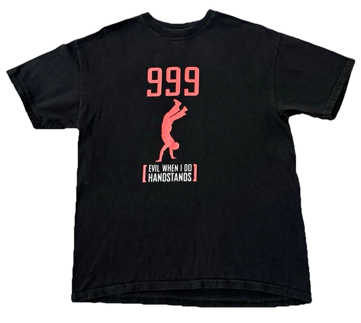 Vintage Funny 999 666 Evil Handstand Graphic T Shirt Hanes Beefy Black Large