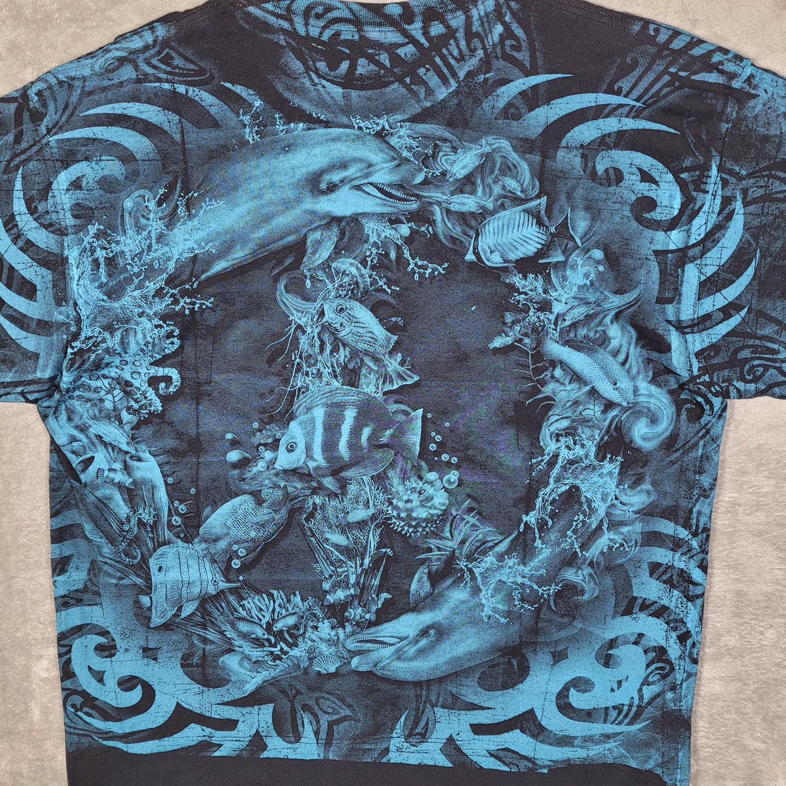 Vtg Cozumel Mexico Shirt Men XL Blue Black Yazbek Ocean Dolphin Fish Graphic AOP gallery