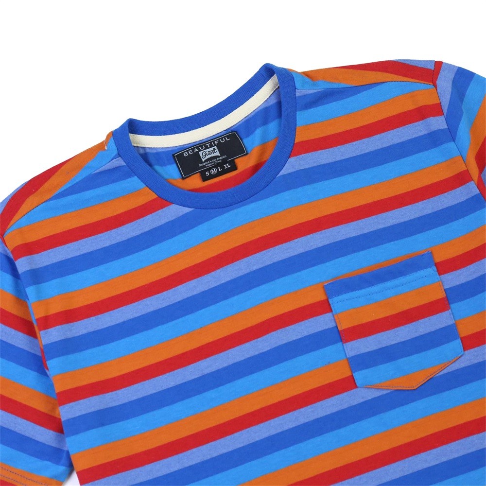 Beautiful Giant Men's Striped Cotton T-Shirt Classic Causal Loose Orange gallery
