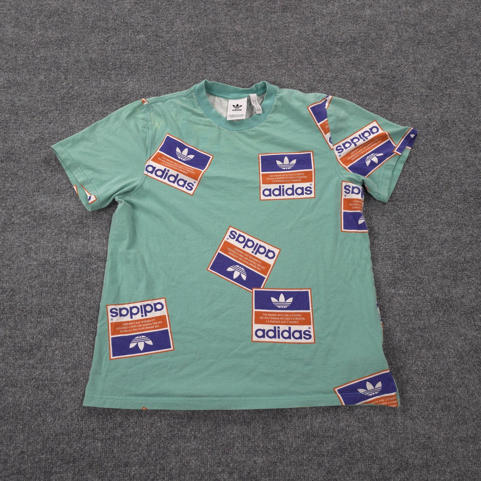 Adidas Shirt Mens Medium Green Sticker Bomb Graphic Logo Casual Sports Run Gym