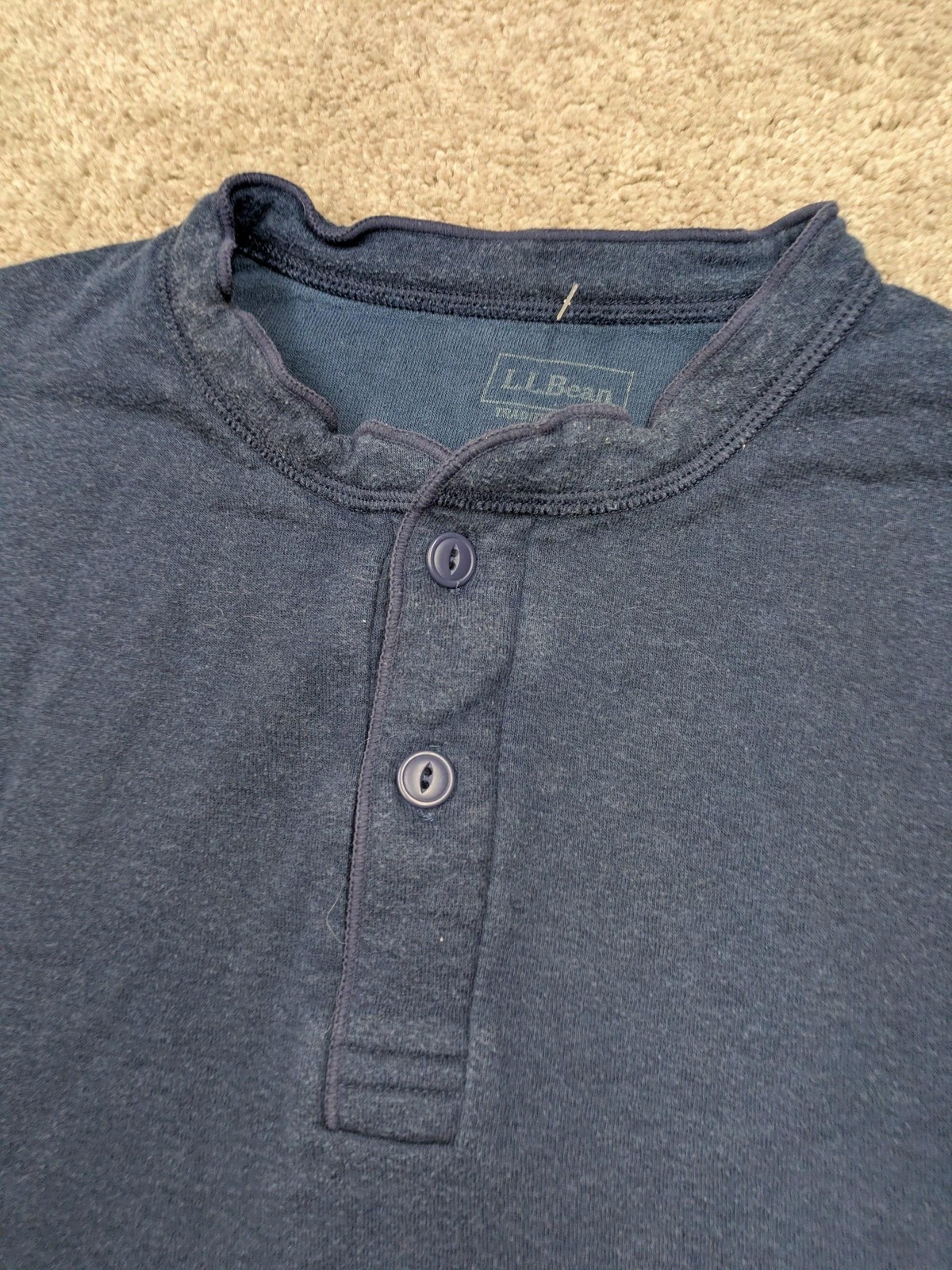 L.L.Bean River Driver Shirt Mens Large Navy Blue Henley WOOL Blend Jersey Layer gallery