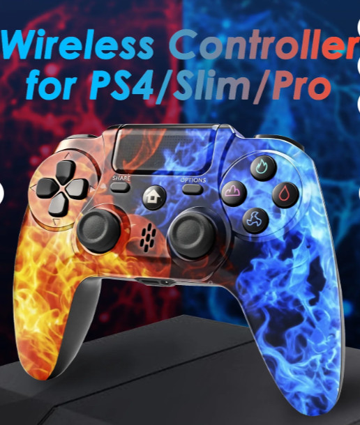 Wireless Controller Compatible with P4/P4 Slim/P4 Pro/Windows PC, Ice&Fire