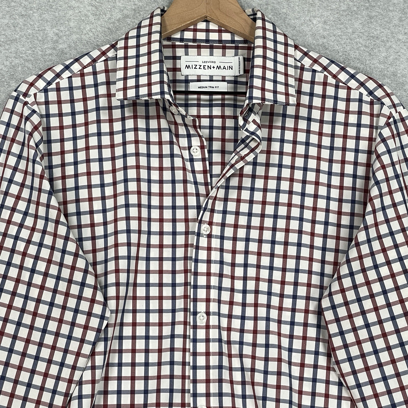 Mizzen Main Shirt M Trim Fit White Check Stretch Performance Long Sleeve Button gallery