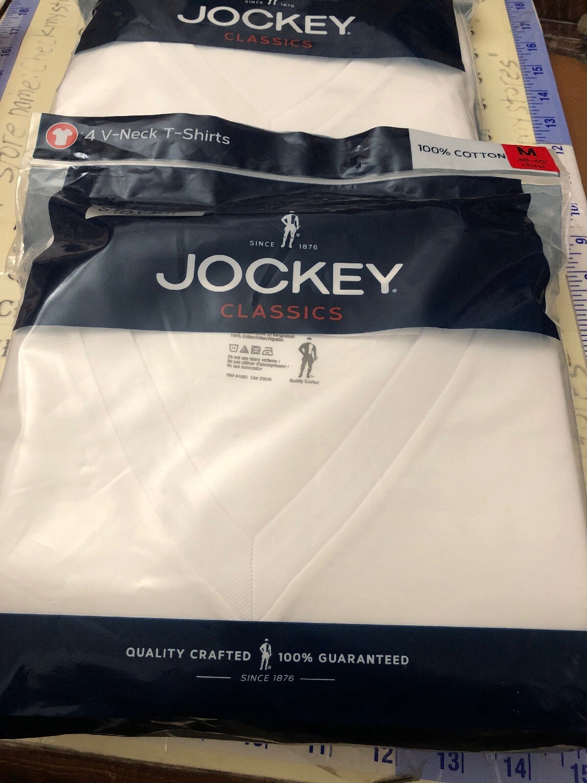 2X 4 PACK Jockey Men's V Neck T-shirts Size SMALL 34 in - 36 in White Tag Free gallery