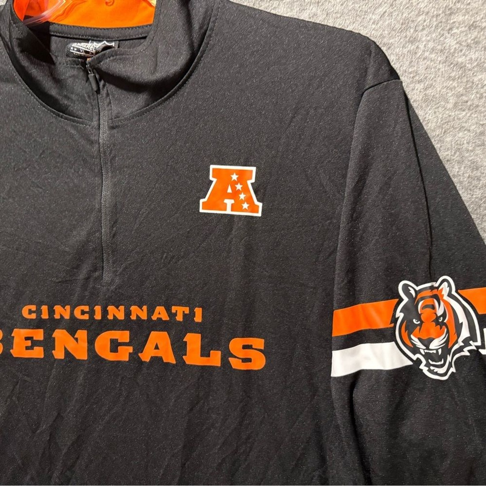 Cincinnati Bengals Pullover 1/4 Zip Tee Shirt Mens XL black NFL Team Lightweight gallery