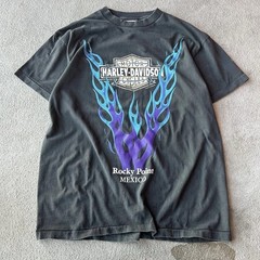 Vintage Motorcycle Brand Blue Flame Style Graphic Black T-Shirt Reprint