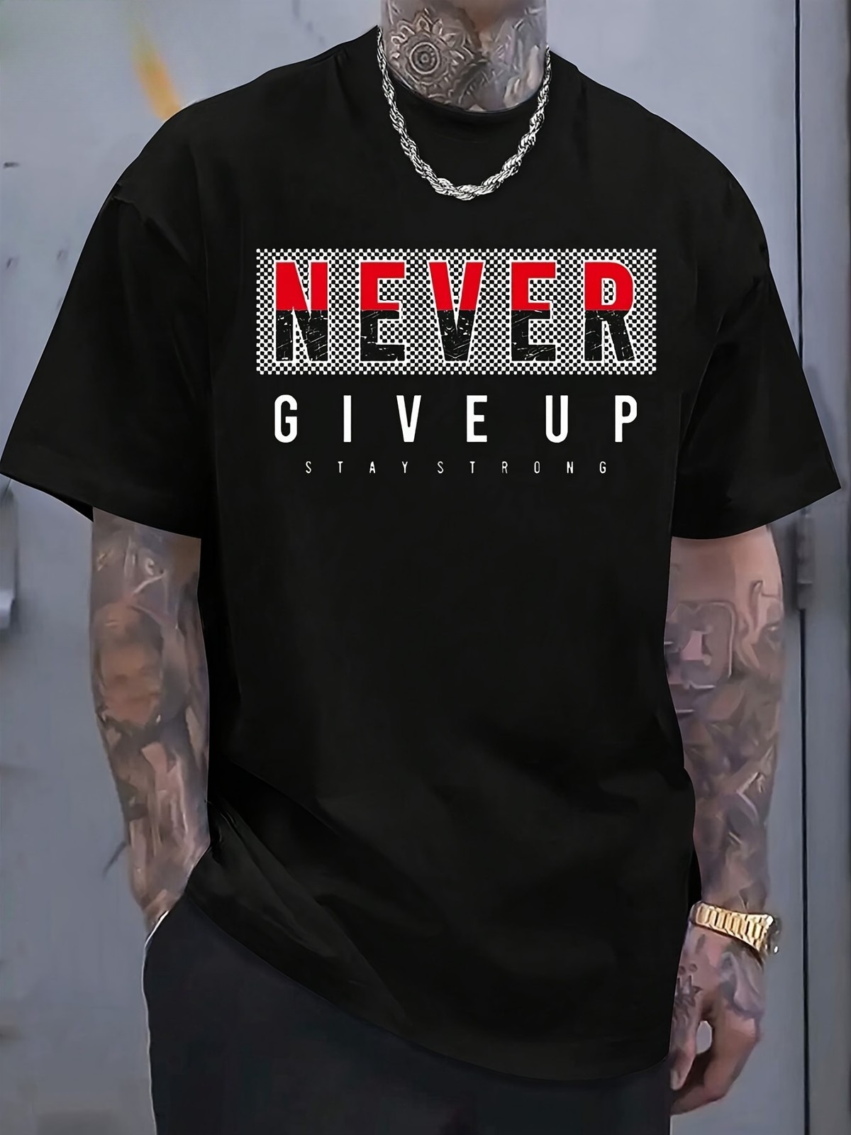 Never Give Up Motivational Graphic T-Shirt Inspirational Streetwear Quote Tee gallery