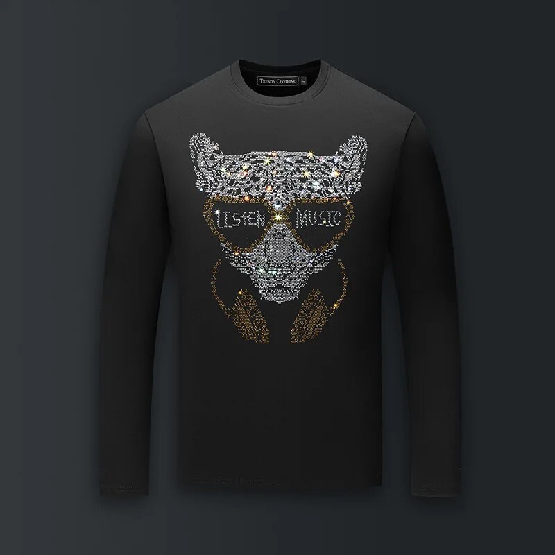Fashion Leopard Trend Rhinestone Long Sleeve Luxury Men T-Shirt Plus Size 6XL gallery