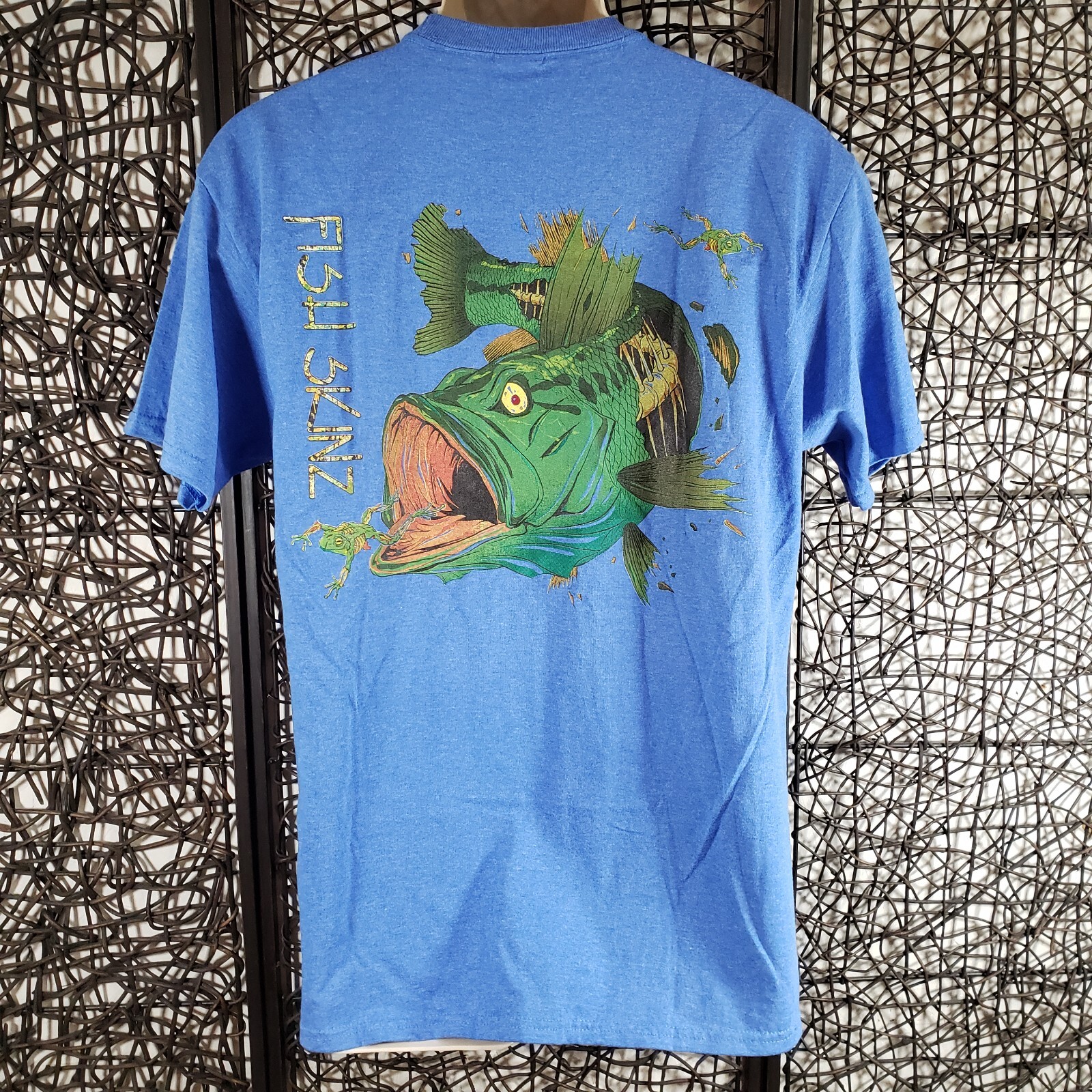 NWT FISH SKINZ MENS SHORT SLEEVE T TEE SHIRT SZ. M BLUE DOUBLE SIDED COTTON POLY gallery