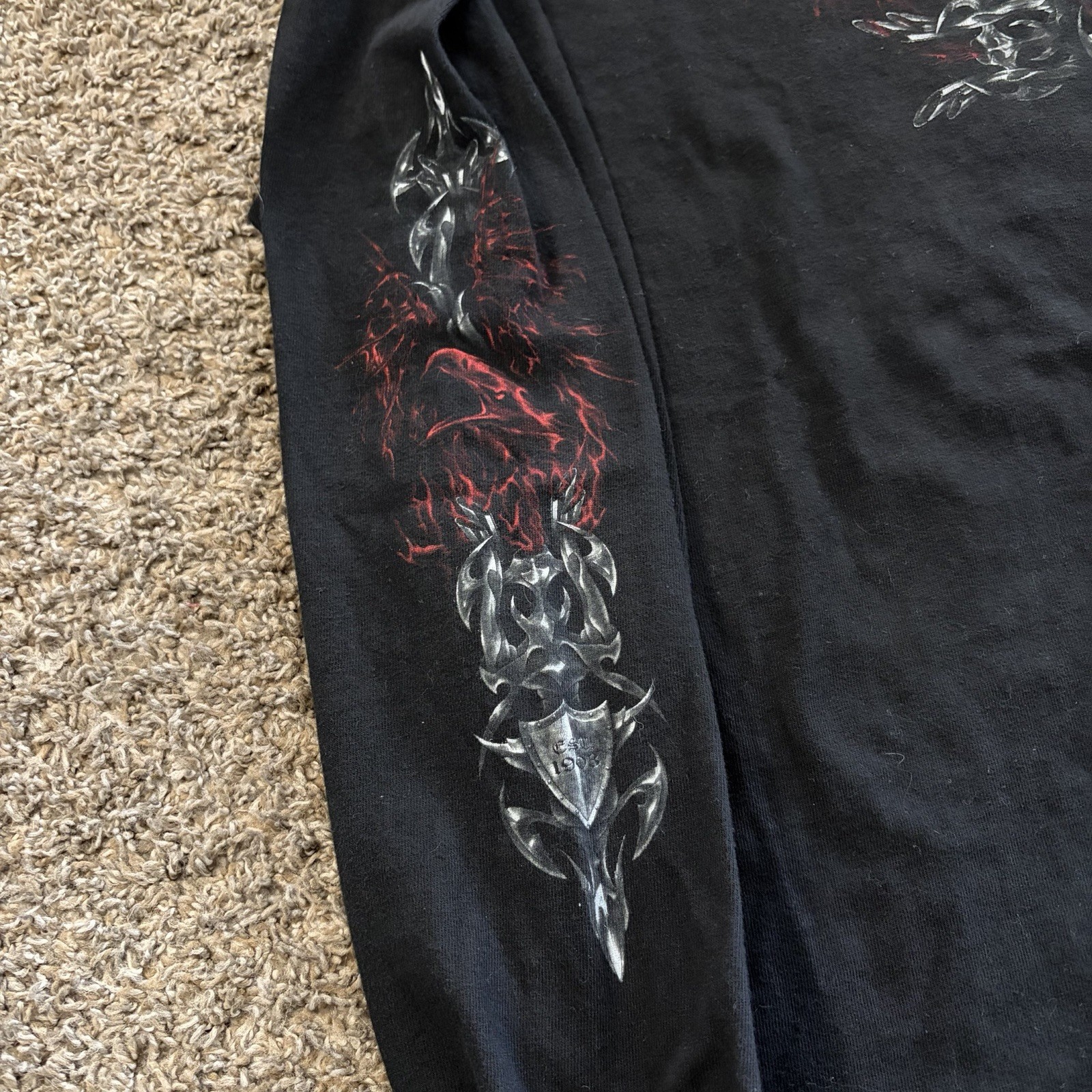 Vintage 2002 Harley Davidson Long Flame Sleeve Double Sided XL Goth Biker gallery