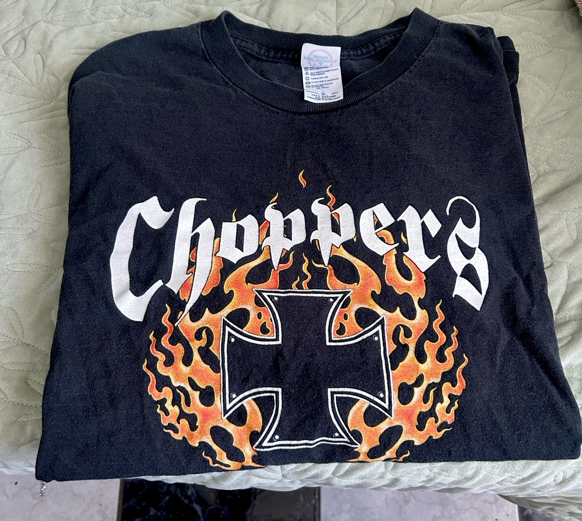 90s Vintage West Coast Choppers Flame Cross Tee Sz XL gallery