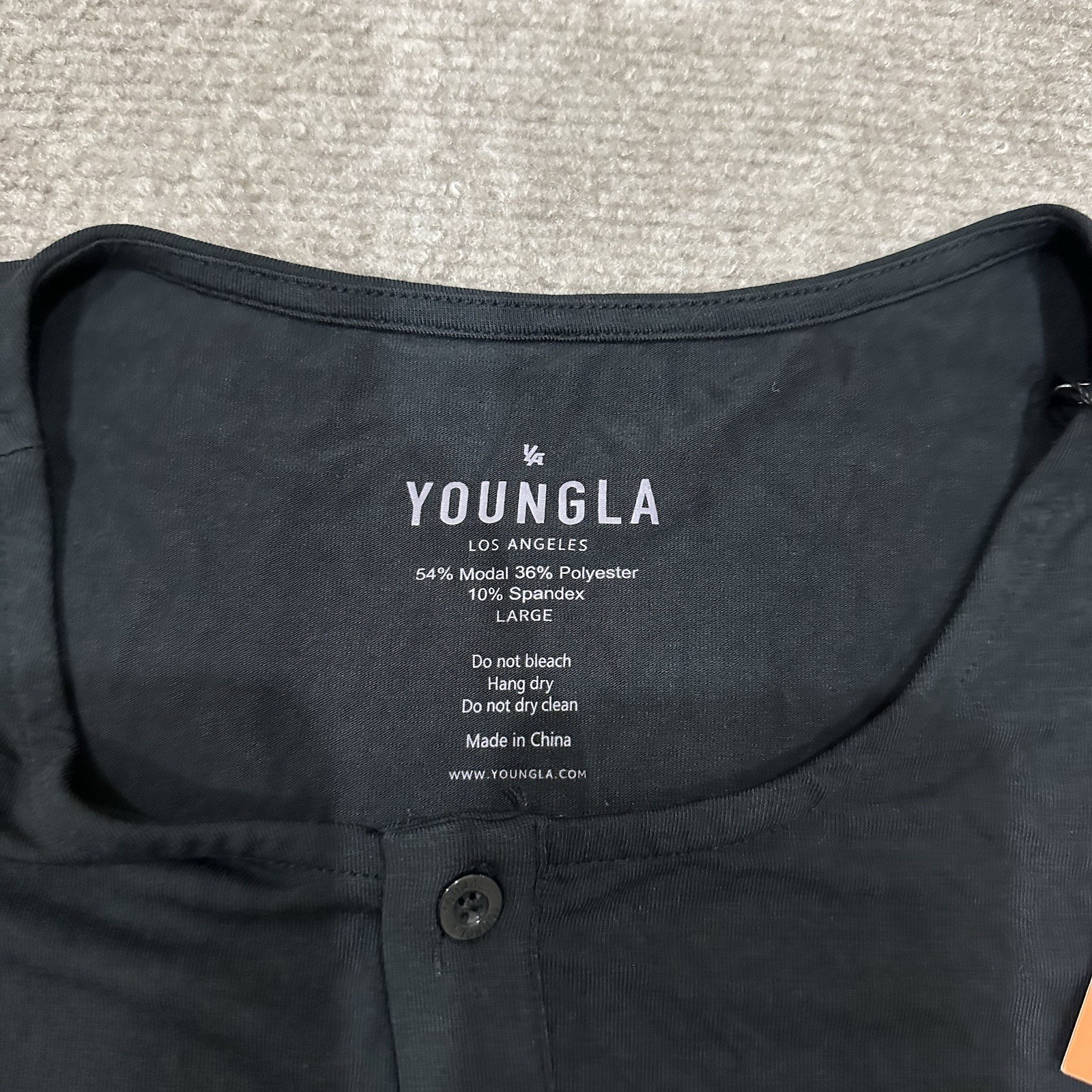 NWT YOUNGLA Model 720 Men's Large Black Henley Stretch Modal Blend Short Sleeve gallery