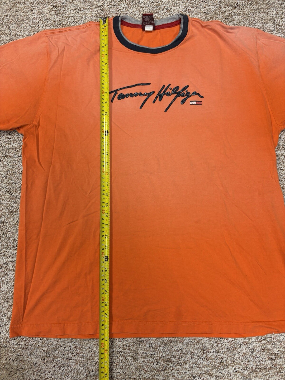 Vintage Tommy Hilfiger Denim Burnt Orange T-Shirt Raised Lettering • Size XL gallery