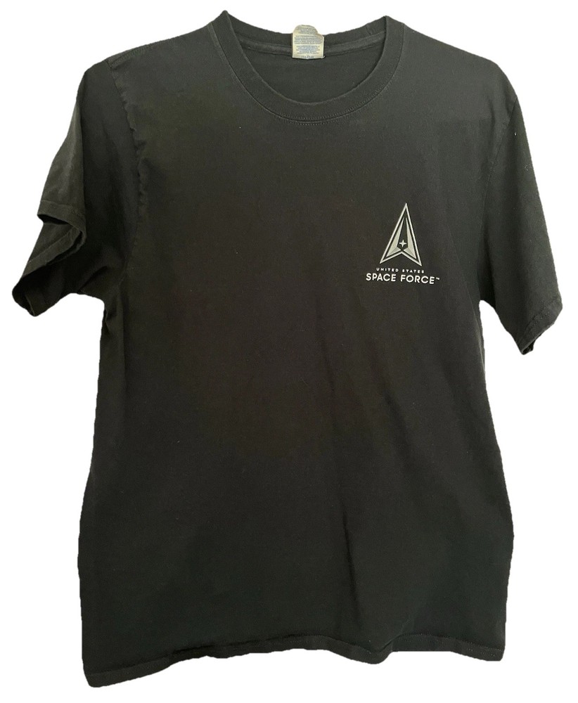 US Air Force Space Force T-shirt Men’s Medium Black W/ Grey Chevron Logo