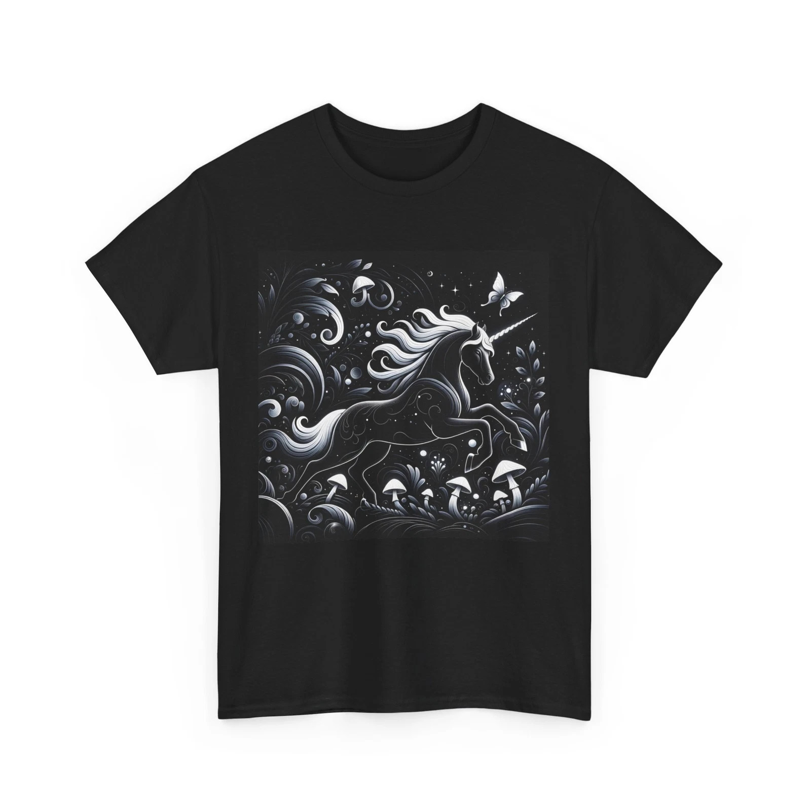 Unicorn Black White Forest Glow Black T-shirt