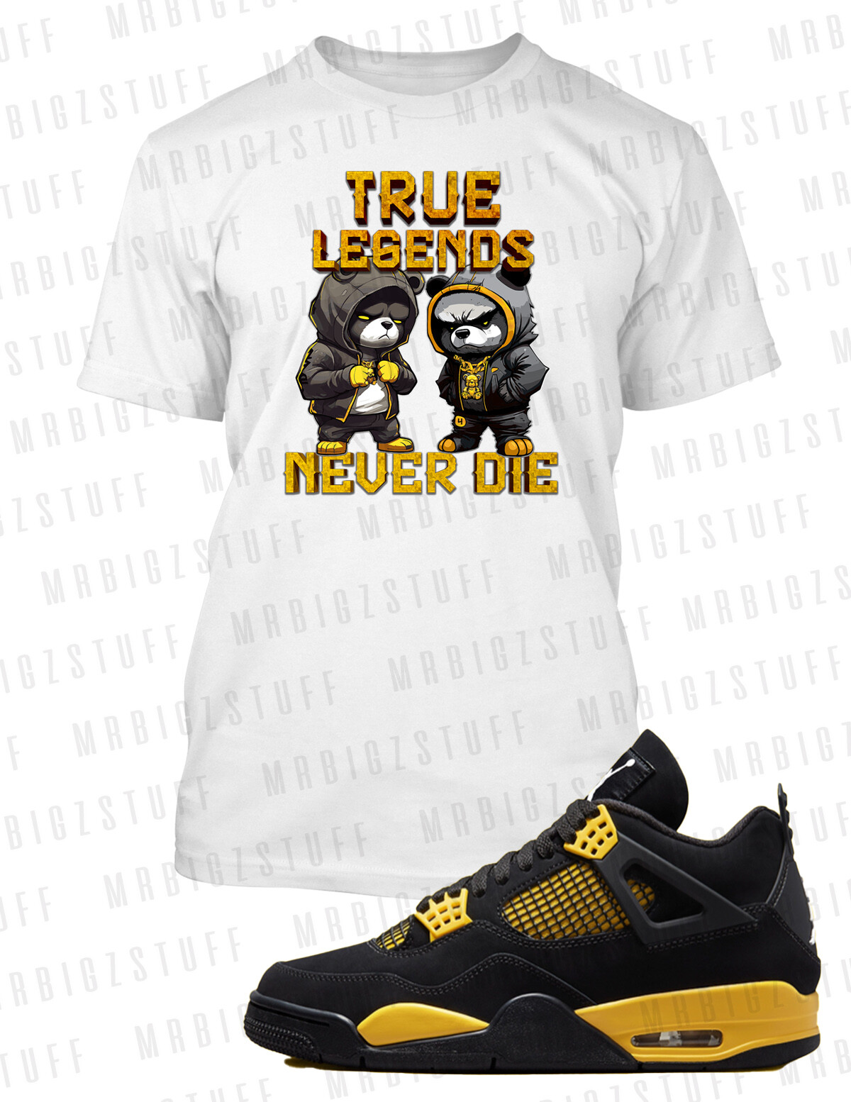 True Legends Never Die Graphic Sneaker Tee Shirt To Match J4 Thunder Da Bears gallery