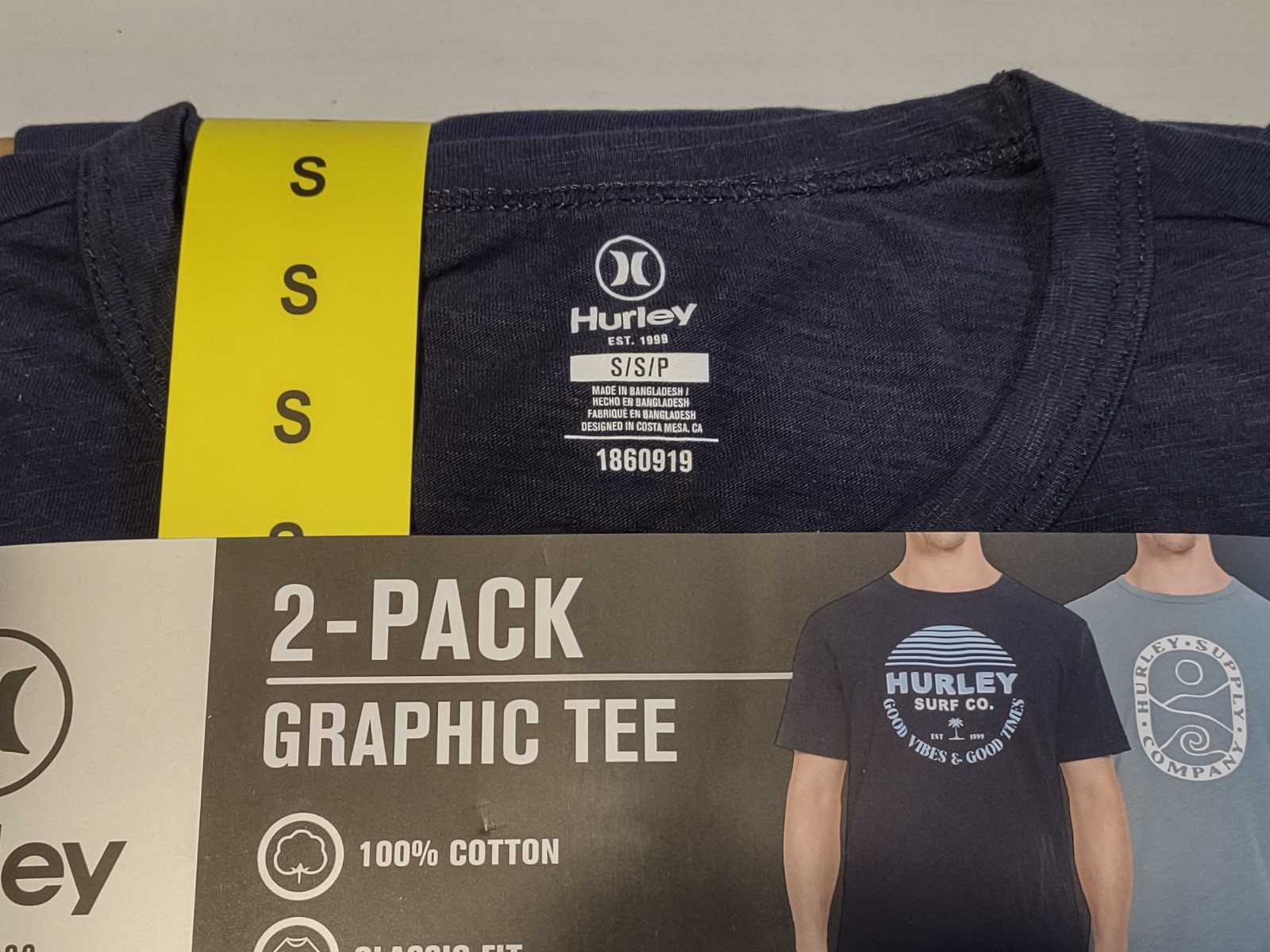 NWT - Hurley - 2 Pack Men's Graphic Tees - Dark & Light Blue - Small gallery