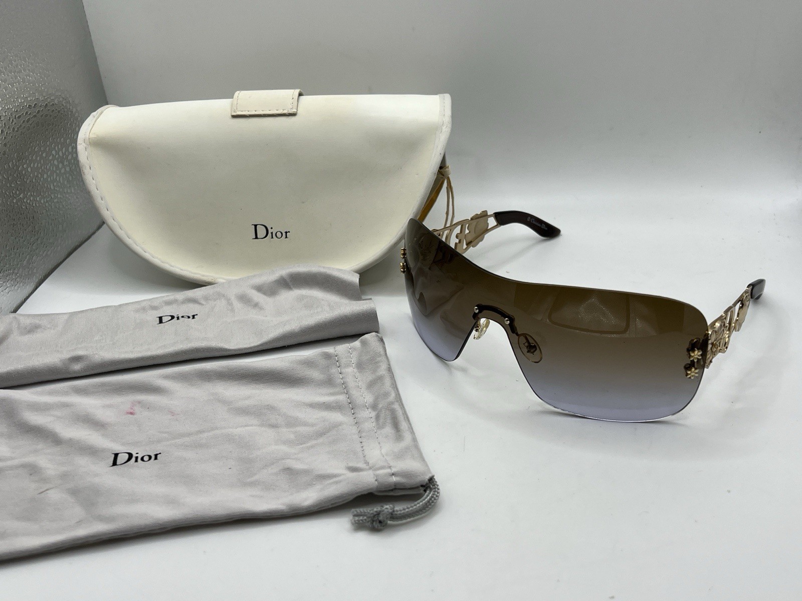 Vintage Christian Dior Spuns J5GJN Sunglasses Y2K Shield Wrap With Case Italy