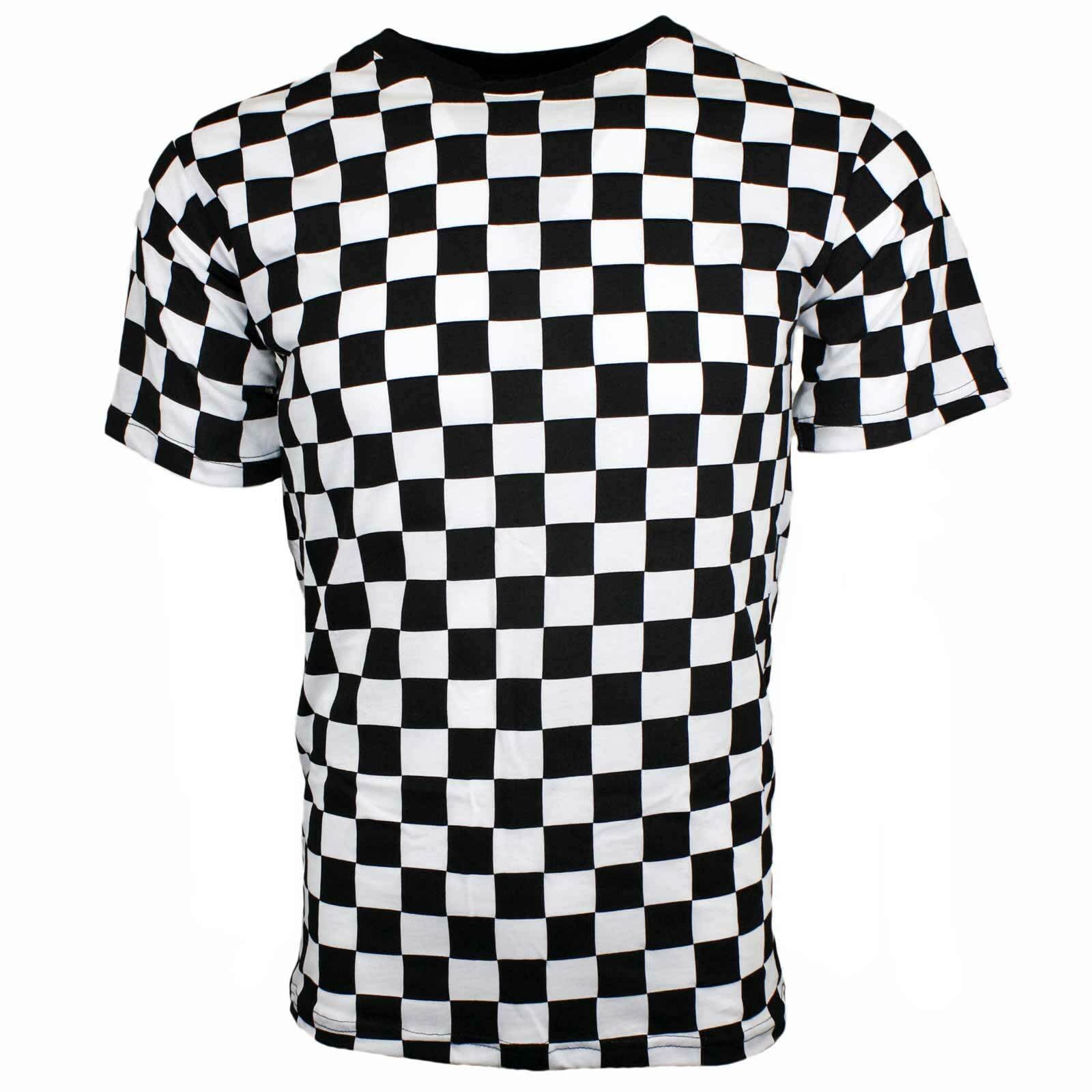 Adult Men's RAD 80's Short Sleeve PUNK Checkered Shirt Black White S M L XL 2XL gallery