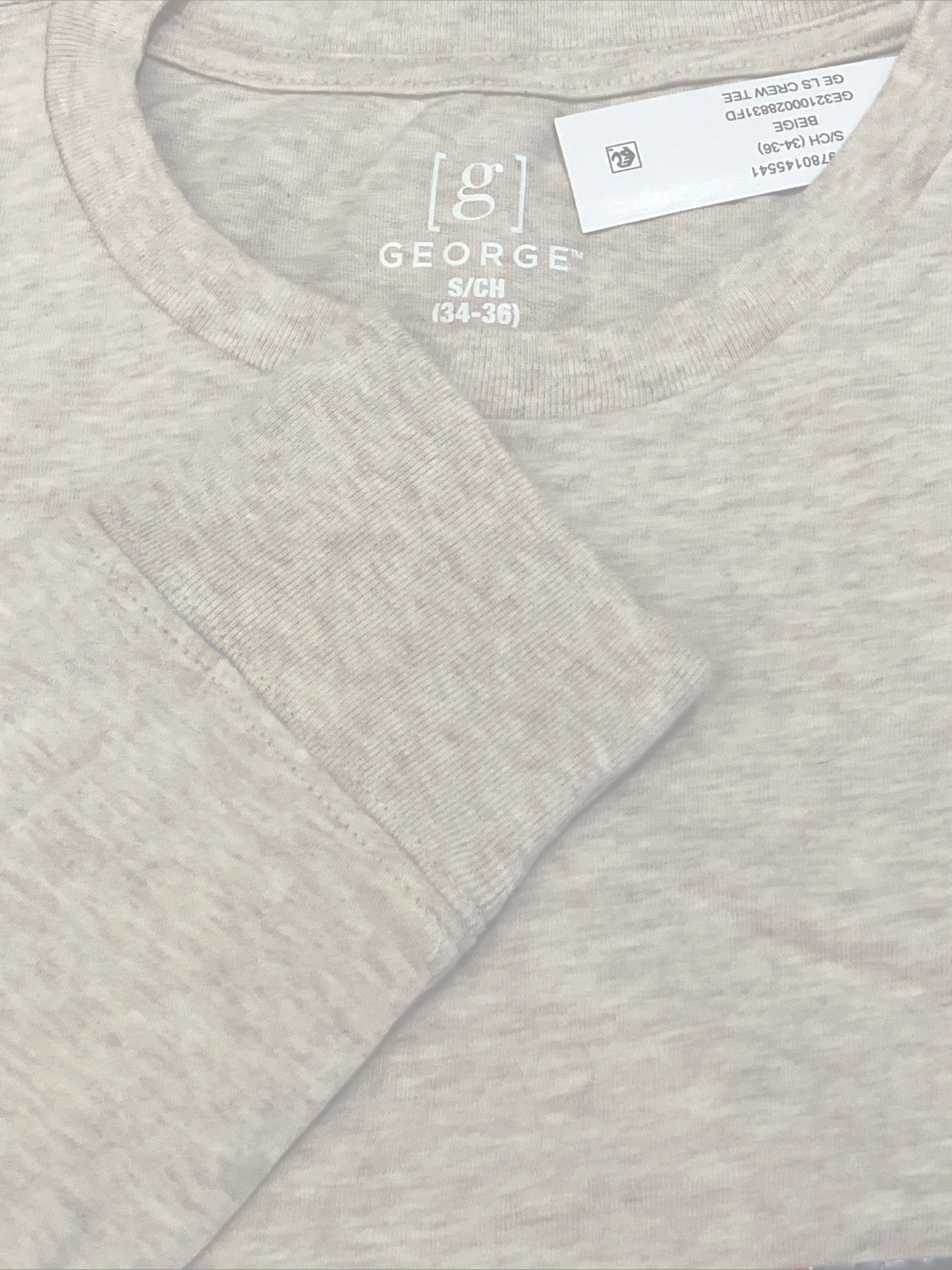 George Men's Long Sleeve T-Shirts Beige Small Cotton New 5M19 gallery