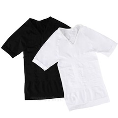 US Mens Compression V-Neck T-Shirt Moobs Slimming Tummy Control Body Shaper Tops