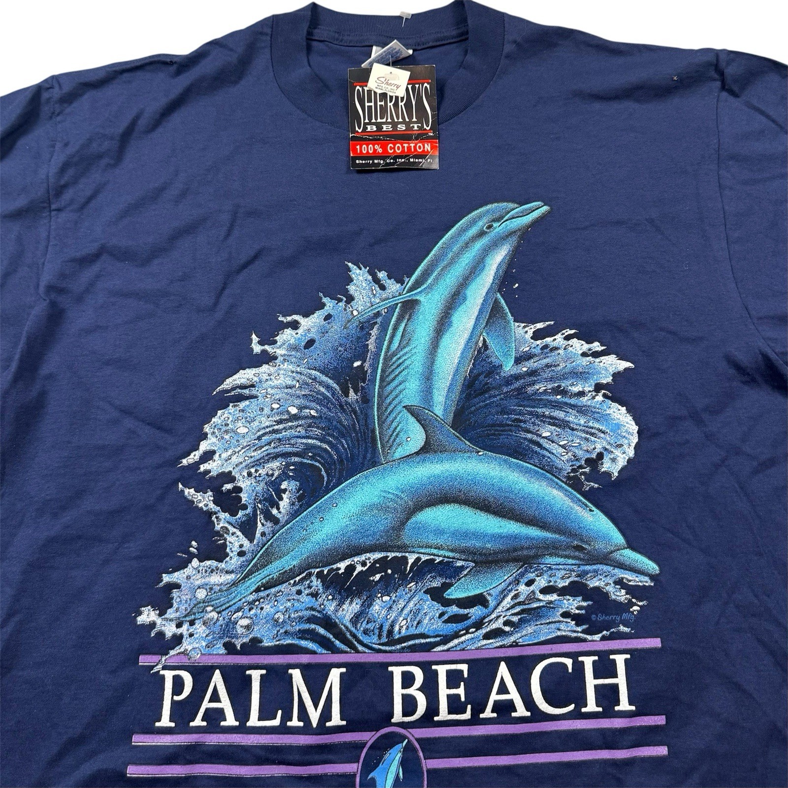 Vintage 90s Sherry MFG Palm Beach Florida Dolphins Ocean Sea T-shirt Mens XL NWT