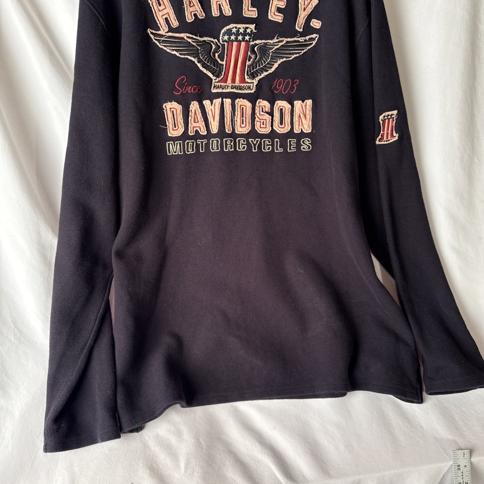 Harley Davidson Henley Shirt Men 2XL Black Long Sleeve Thermal Embroidered Biker gallery